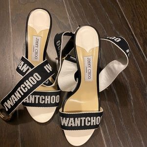 Jimmy Choo Bailey Logo Tape High-Heel Sandals